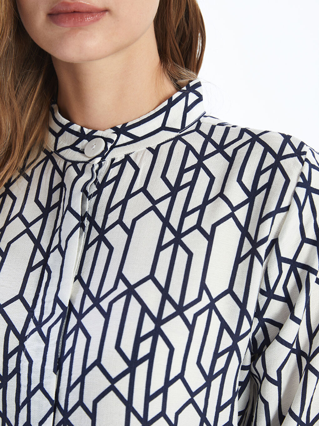 Mandarin Collar Patterned Women's Shirt Tunic -S5FM73Z8-LQQ