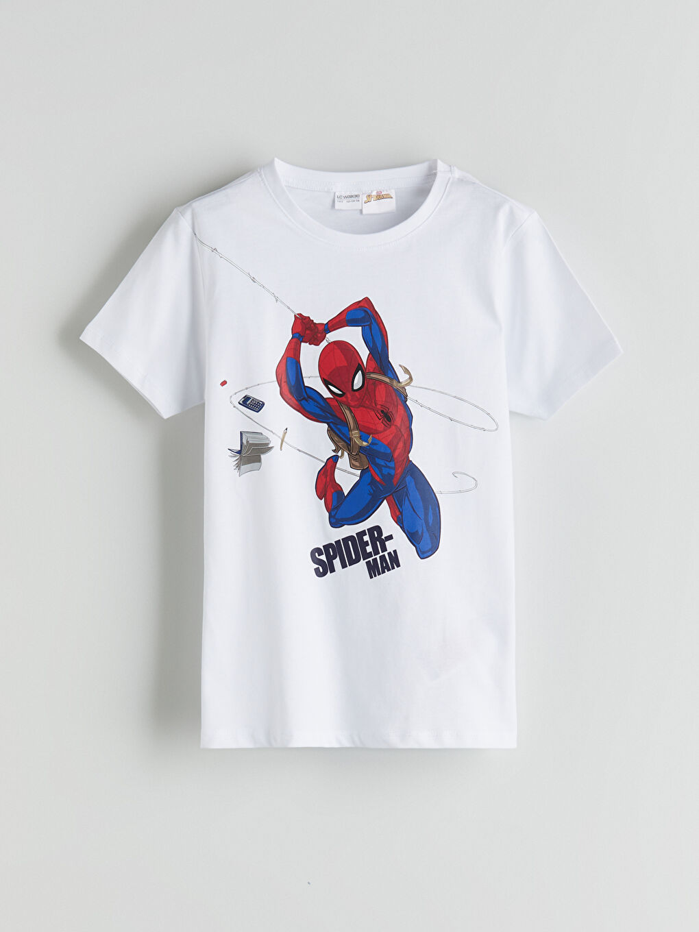 Beyaz Bisiklet Yaka Spider-Man Baskılı Erkek Çocuk Pijama Üstü