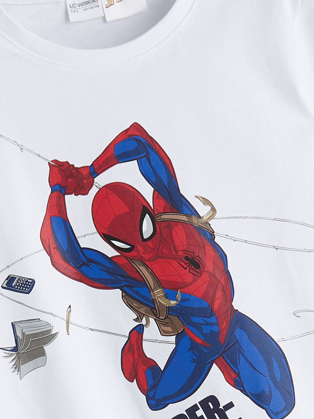 Beyaz Bisiklet Yaka Spider-Man Baskılı Erkek Çocuk Pijama Üstü-1