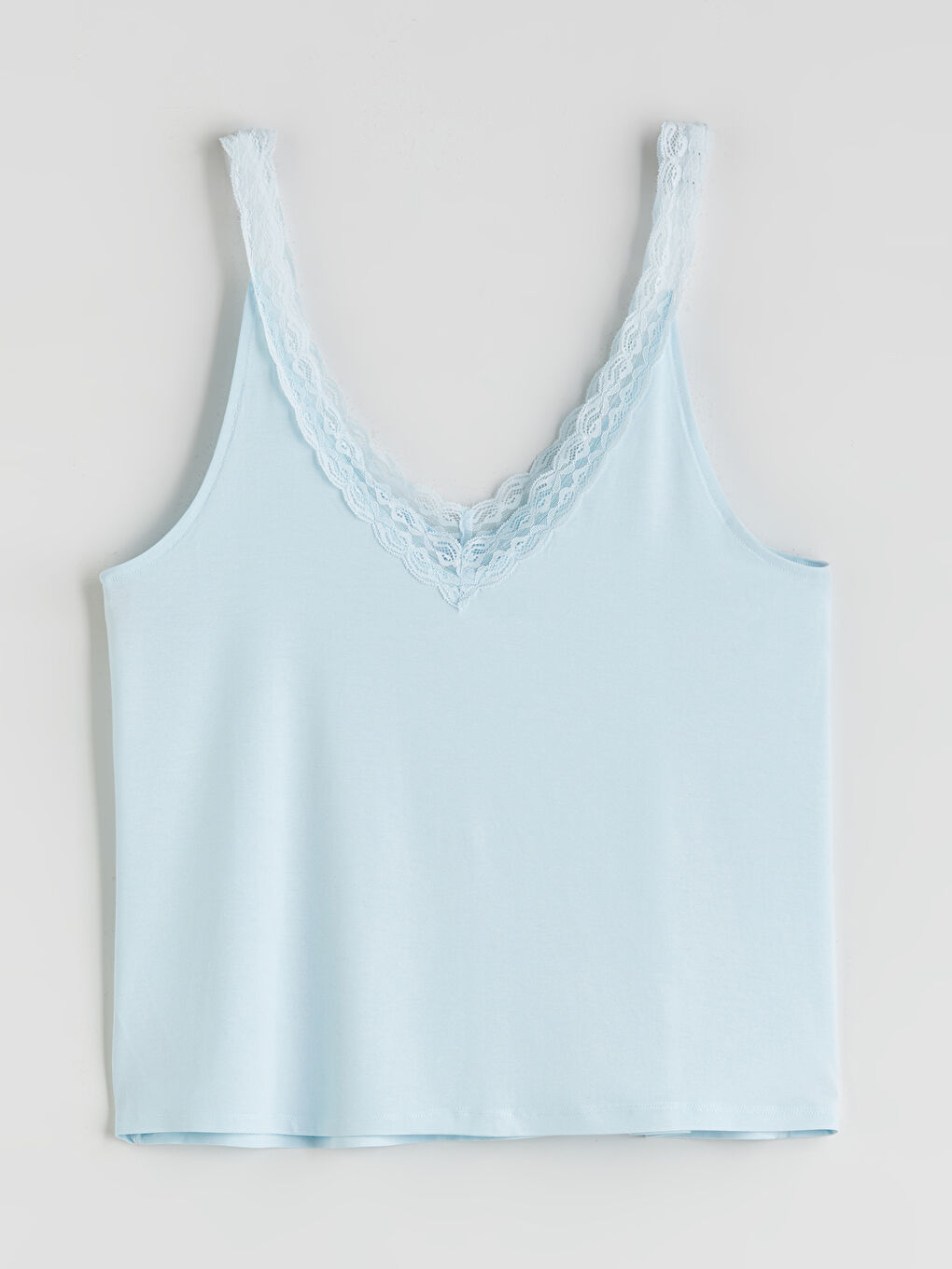 Mavi V Yaka Dantel Detaylı Kadın Pijama Üstü-2