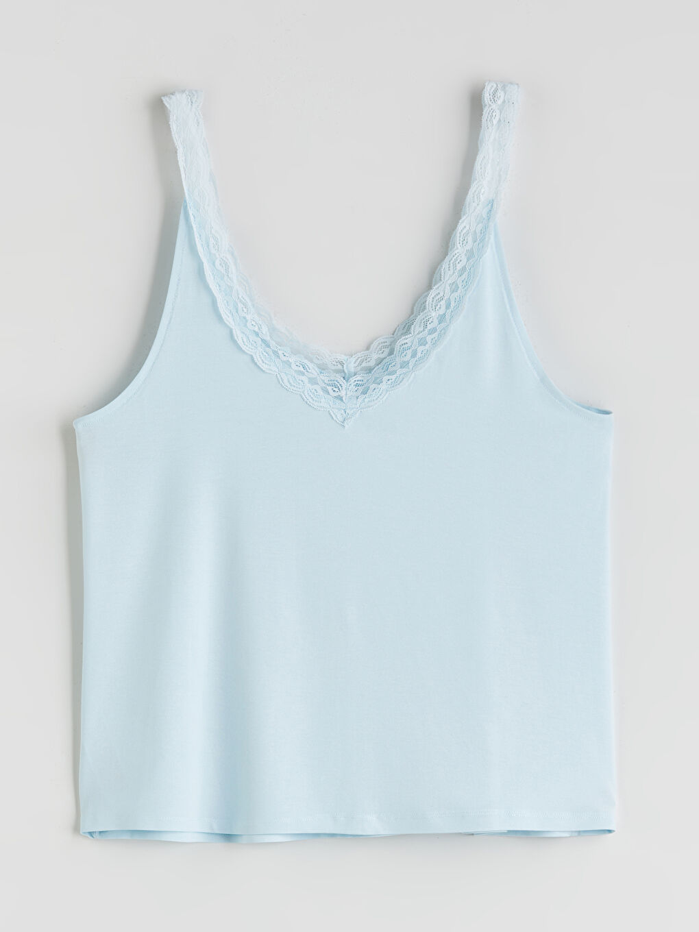 Mavi V Yaka Dantel Detaylı Kadın Pijama Üstü-3