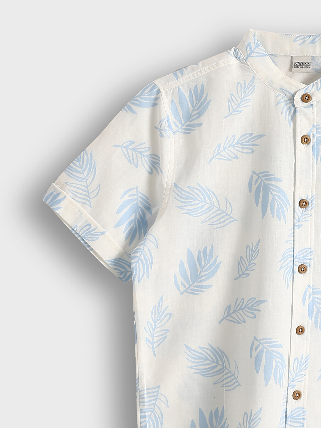Grandad Collar Patterned Short Sleeve Boys' Shirt-3