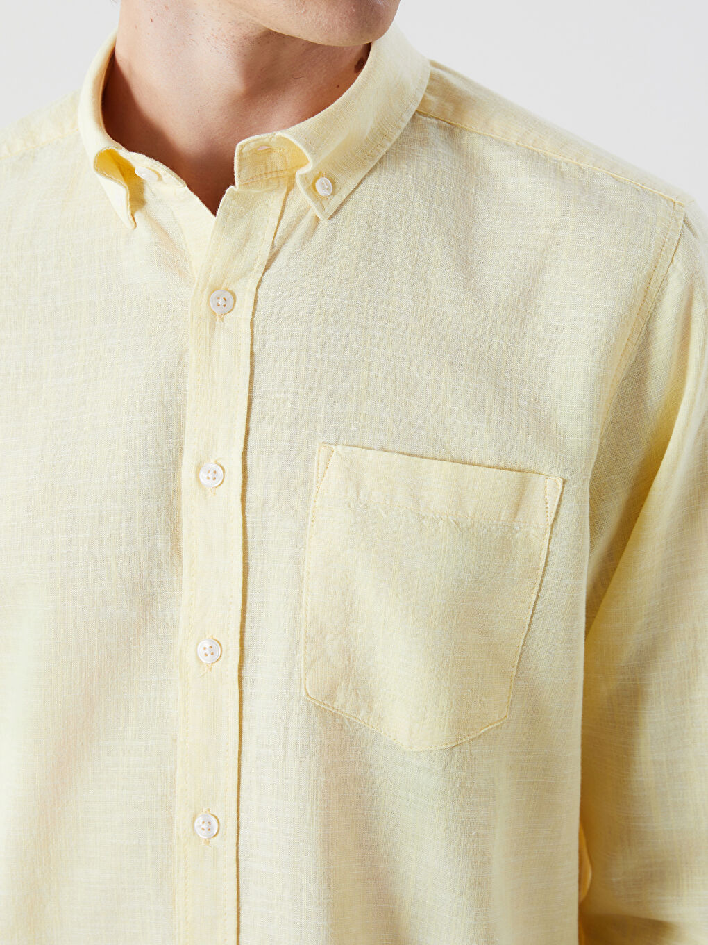Regular Fit Long Sleeve Linen Blend Men's Shirt -S5FM94Z8-ETY