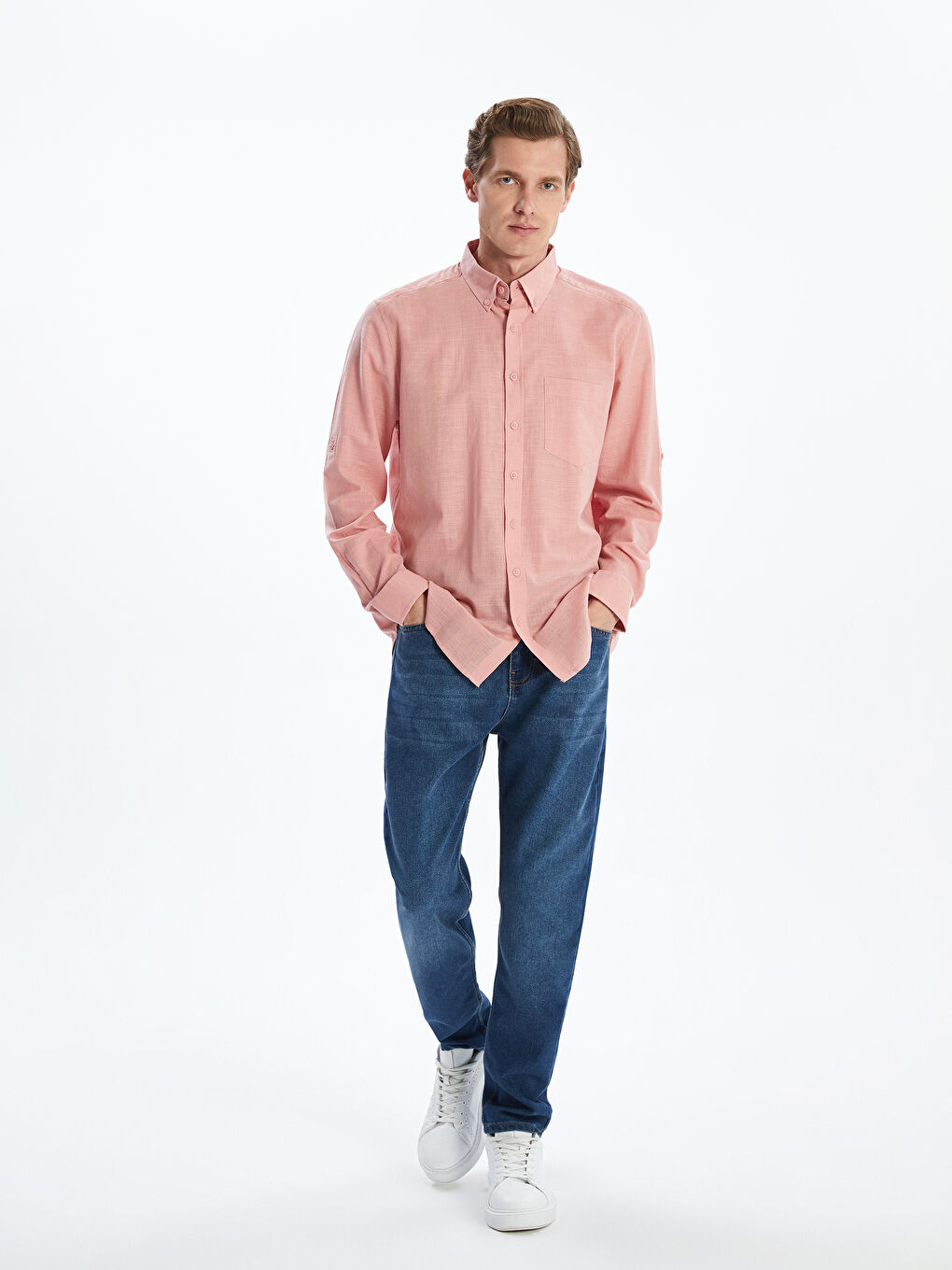 LCWAIKIKI Classic Regular Fit Long Sleeve Linen Blend Men's Shirt -S5FM94Z8-FKR