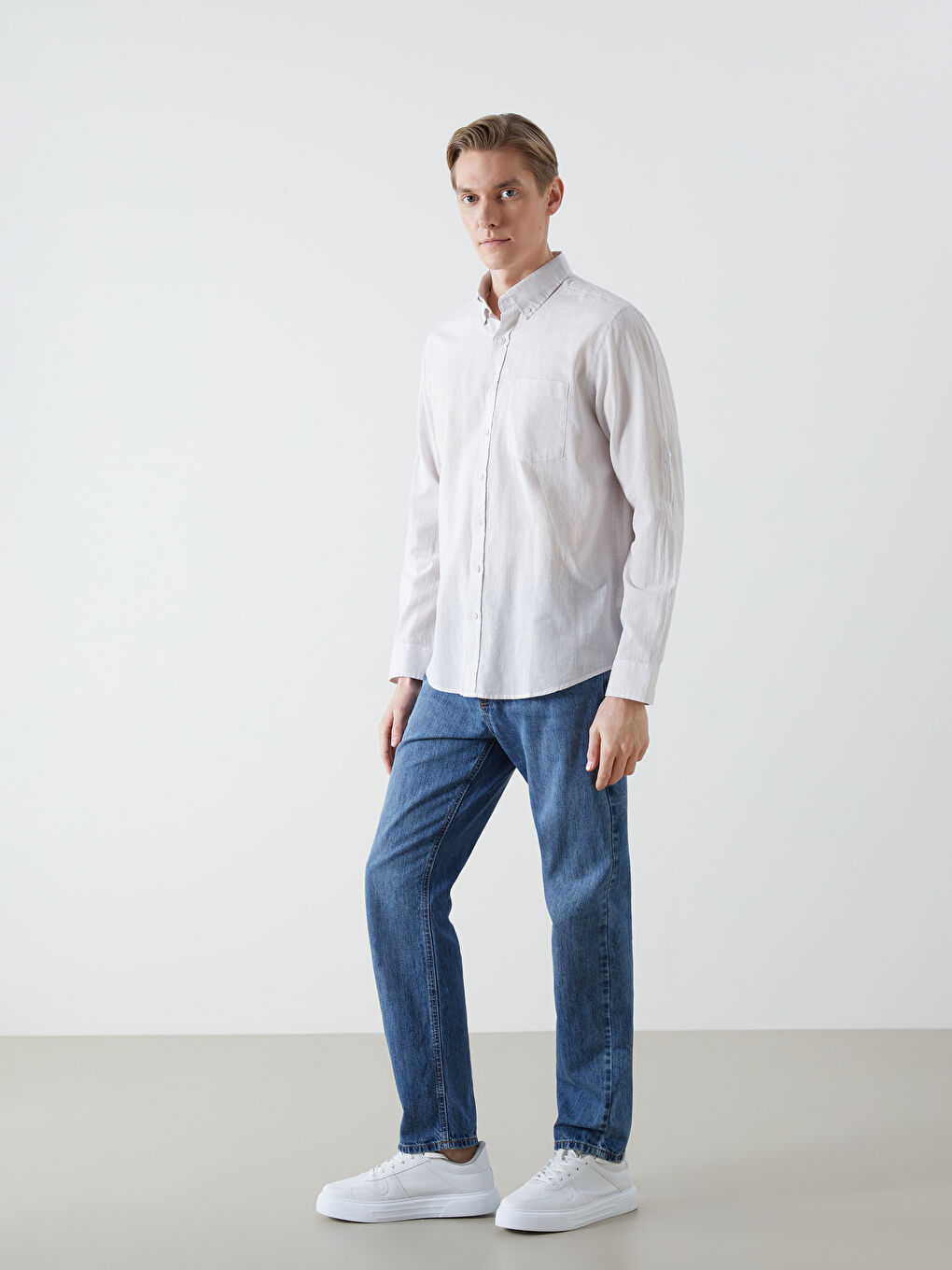 Regular Fit Long Sleeve Linen Blend Men's Shirt-1