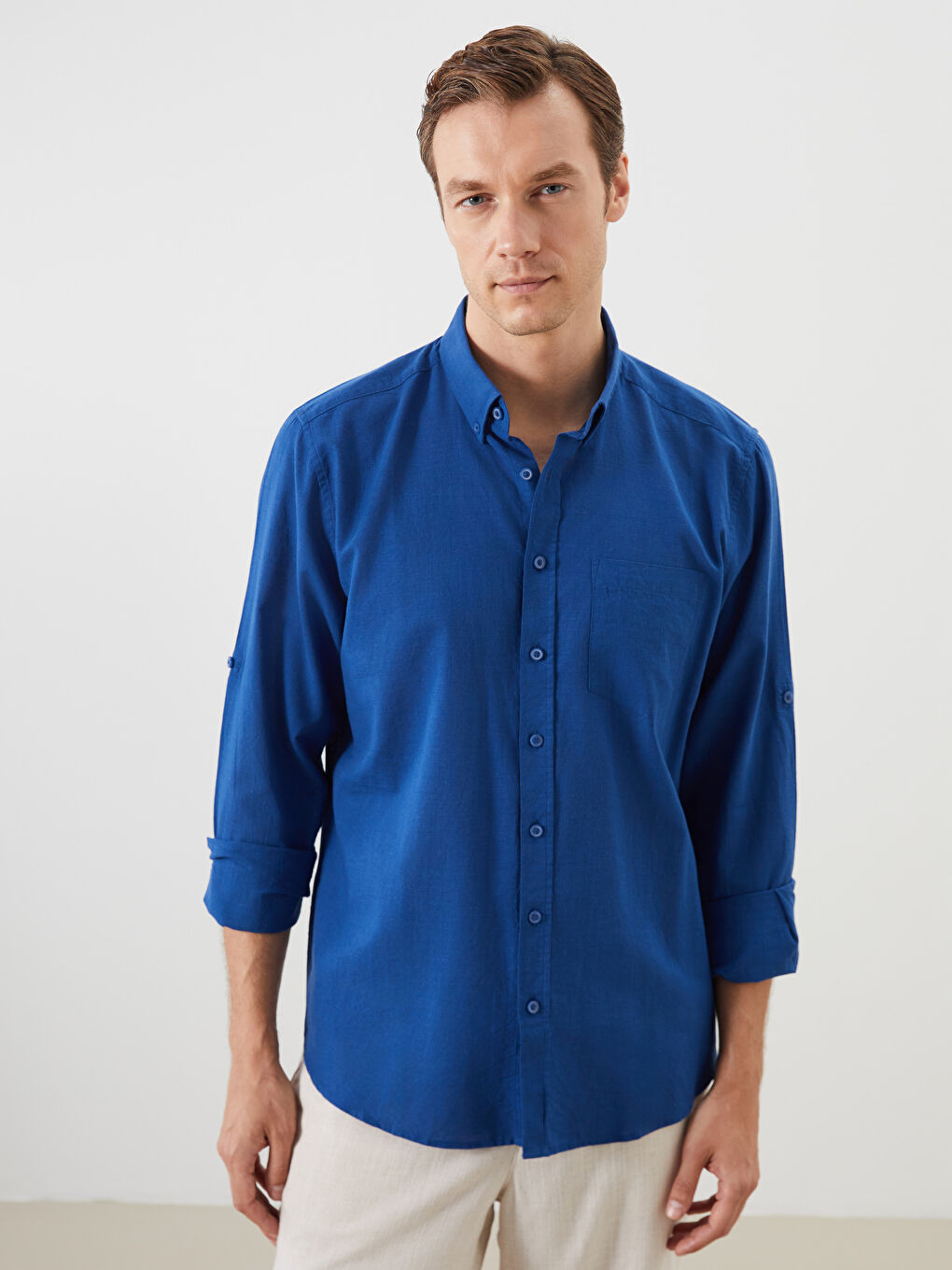 LCWAIKIKI Classic Regular Fit Long Sleeve Linen Blend Men's Shirt -S5FM94Z8-H9U