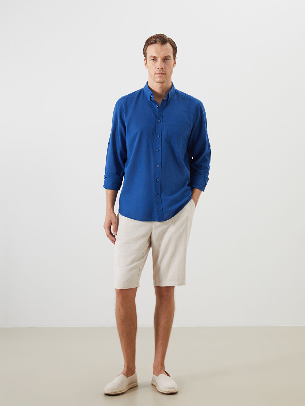 LCWAIKIKI Classic Regular Fit Long Sleeve Linen Blend Men's Shirt -S5FM94Z8-H9U