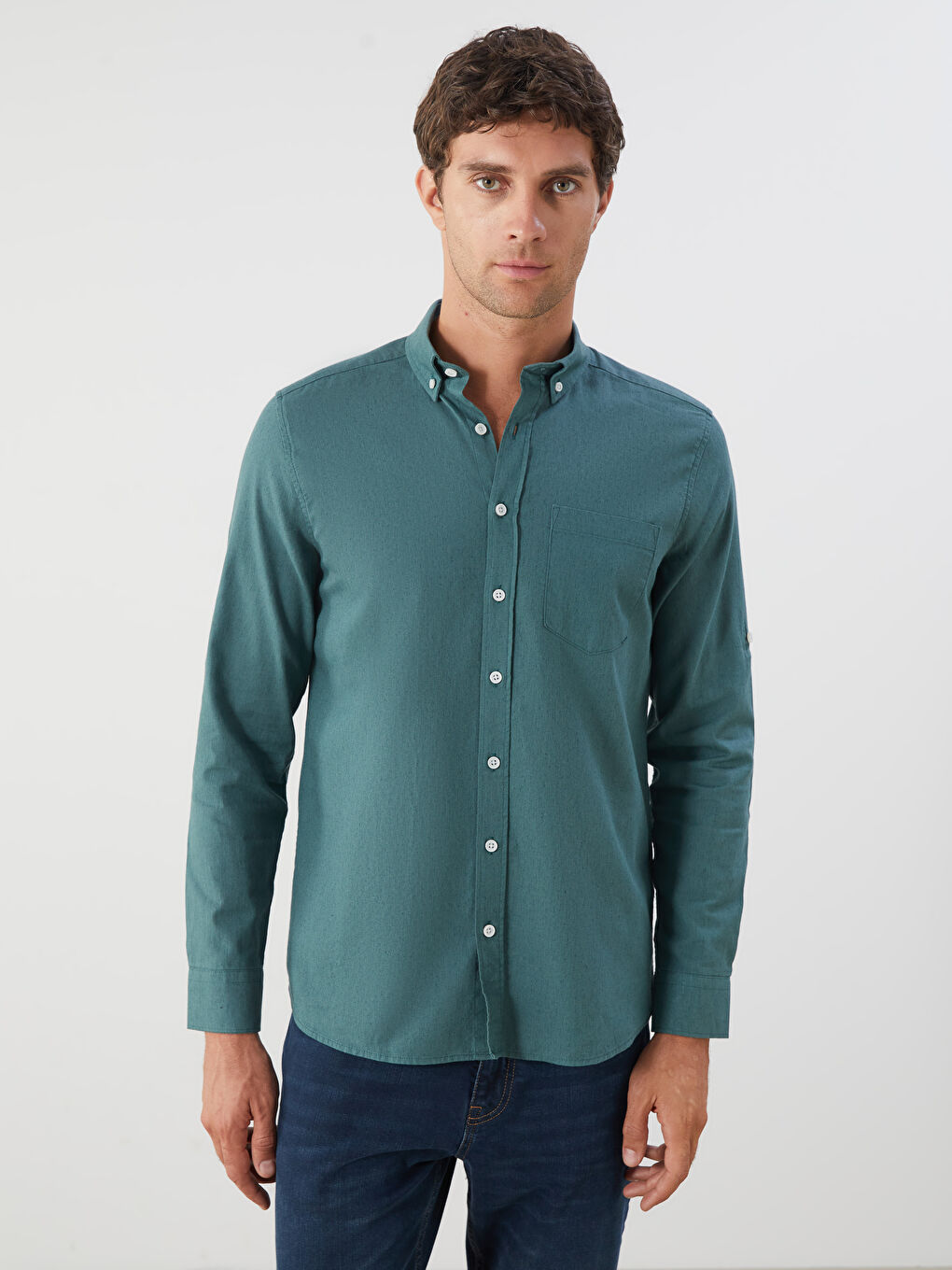 LCWAIKIKI Classic Regular Fit Long Sleeve Linen Blend Men's Shirt -S5FM94Z8-H9W