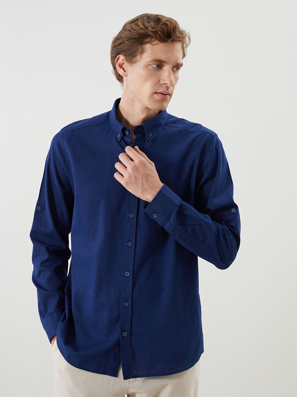 LCWAIKIKI Classic Regular Fit Long Sleeve Linen Blend Men's Shirt -S5FM94Z8-HPN