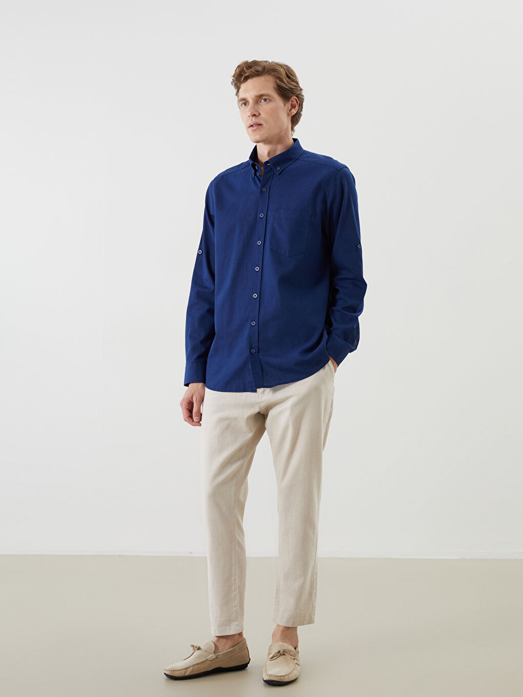 LCWAIKIKI Classic Regular Fit Long Sleeve Linen Blend Men's Shirt -S5FM94Z8-HPN