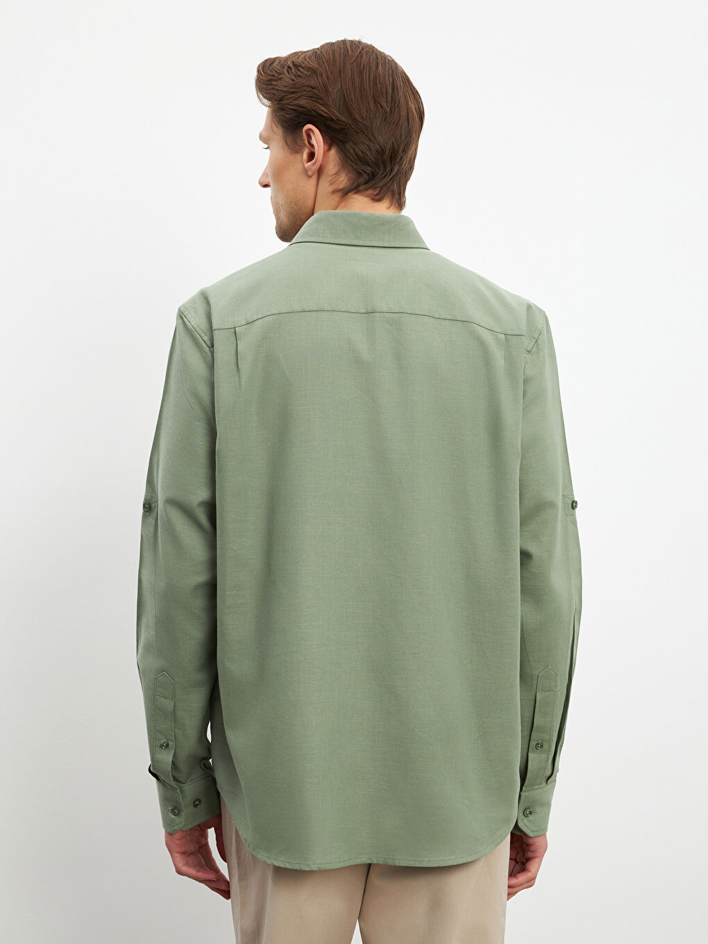 Regular Fit Long Sleeve Linen Blend Men's Shirt -S5FM94Z8-DBV