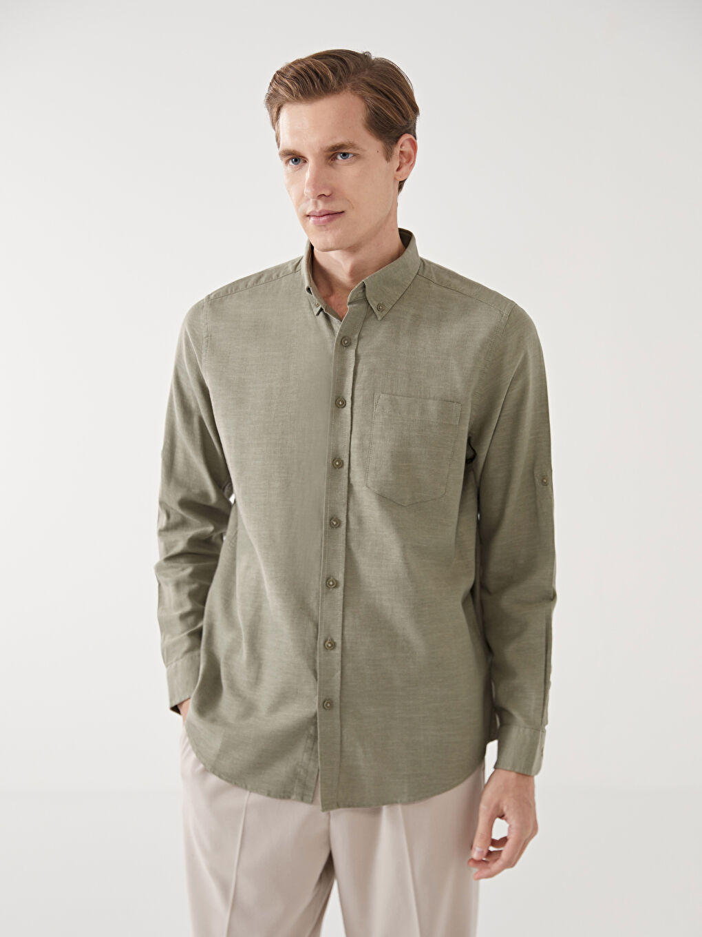 LCWAIKIKI Classic Regular Fit Long Sleeve Linen Blend Men's Shirt -S5FM94Z8-DBV