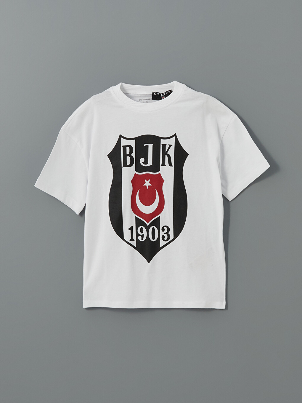 Beyaz Bisiklet Yaka Beşiktaş Baskılı Erkek Çocuk Tişört