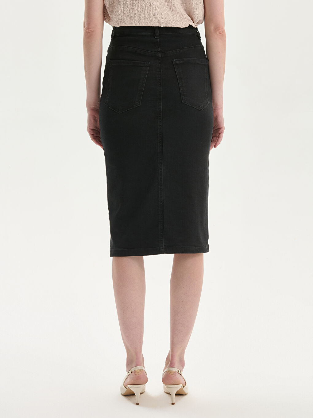 Slim Fit Slit Detail Denim Skirt-3