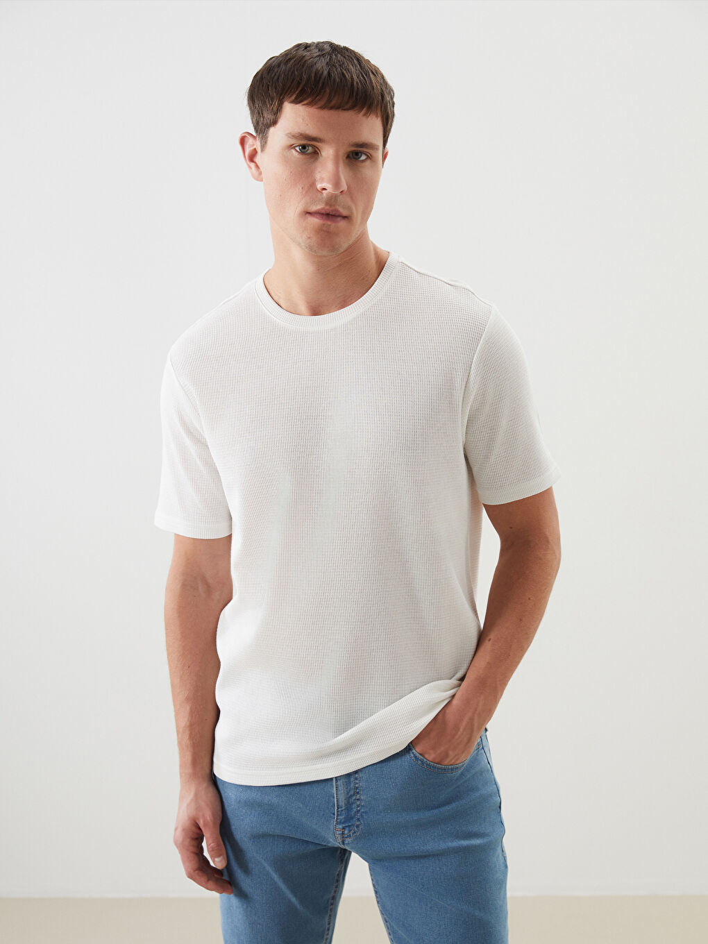 Crew Neck Patterned Structured Men's T-Shirt -S5FO09Z8-R9J