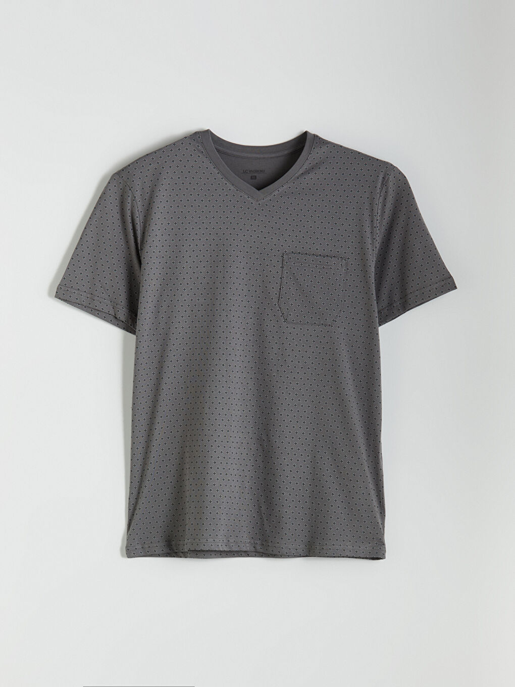 Gri V Yaka Kısa Kollu Erkek Pijama Üst