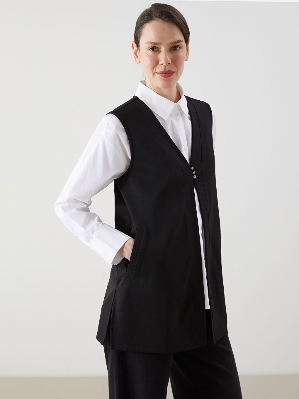 LCW Grace V-Neck Women's Waistcoat -S5FO19Z8-CVL