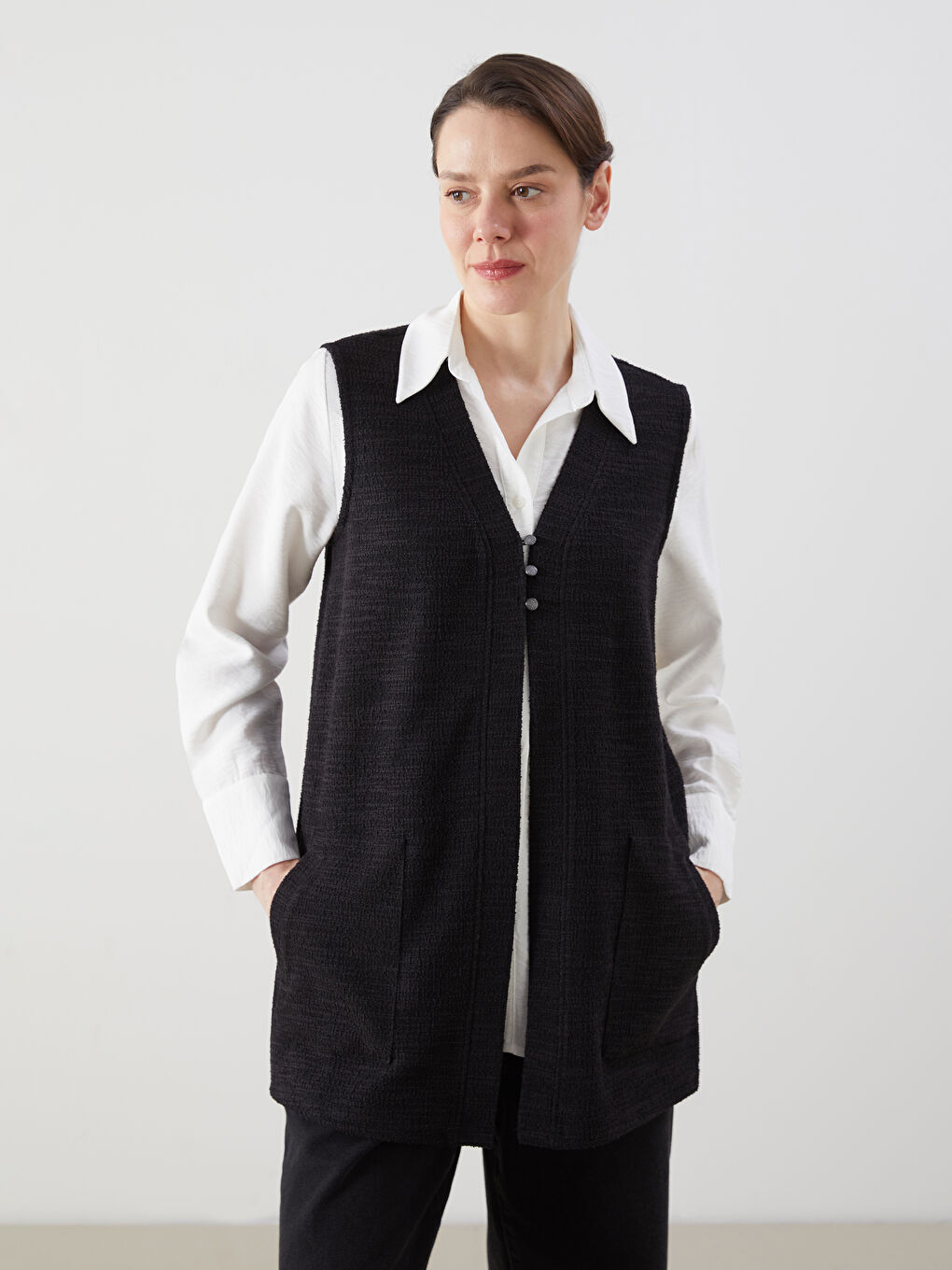 LCW Grace V-Neck Women's Waistcoat -S5FO21Z8-CVL