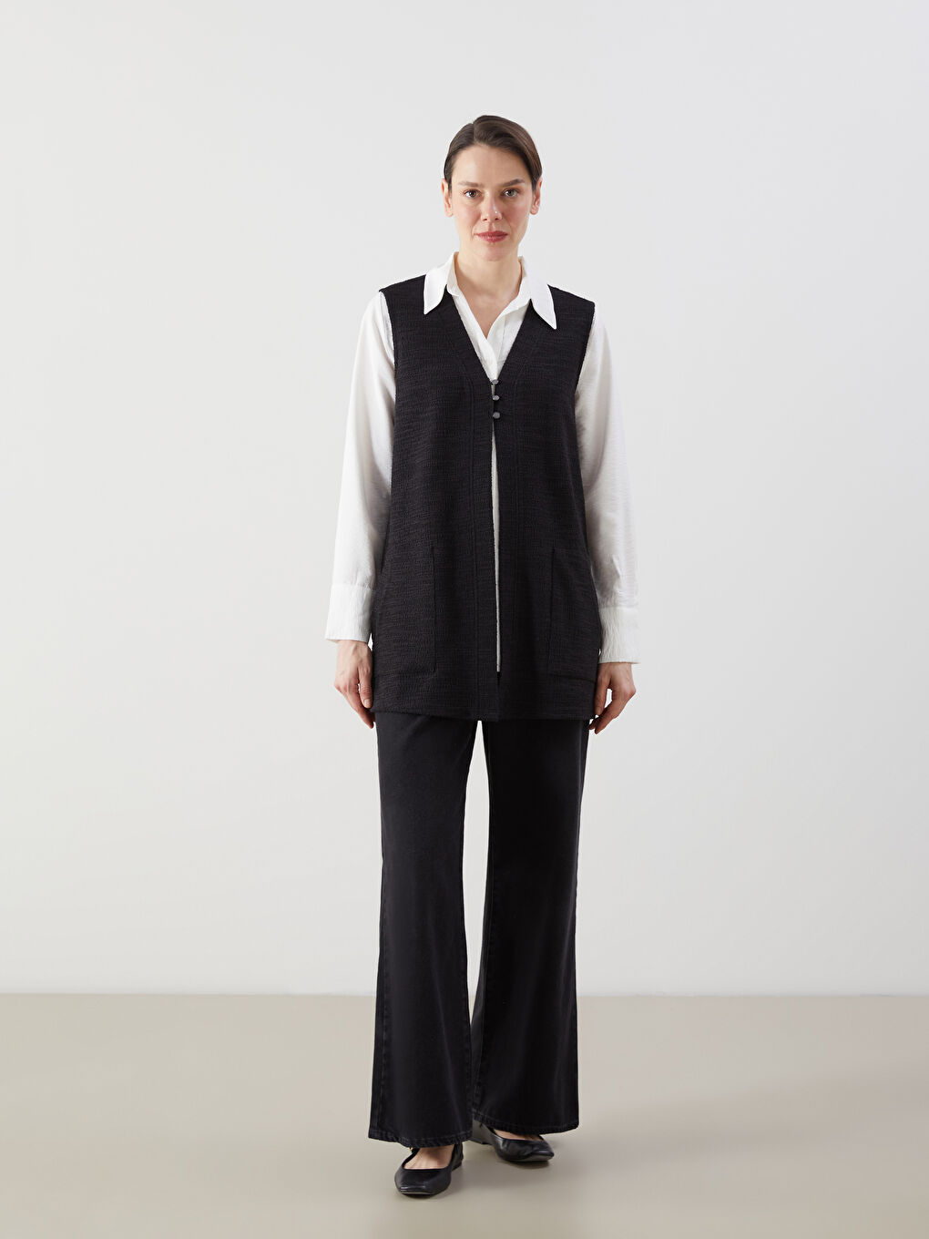 LCW Grace V-Neck Women's Waistcoat -S5FO21Z8-CVL