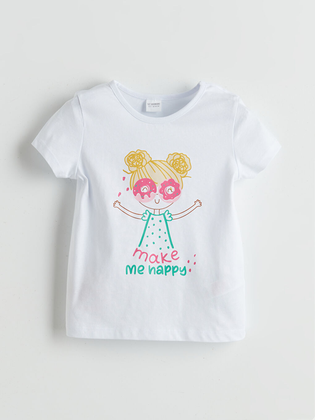 Beyaz Bisiklet Yaka Baskılı Kız Çocuk Pijama Üst