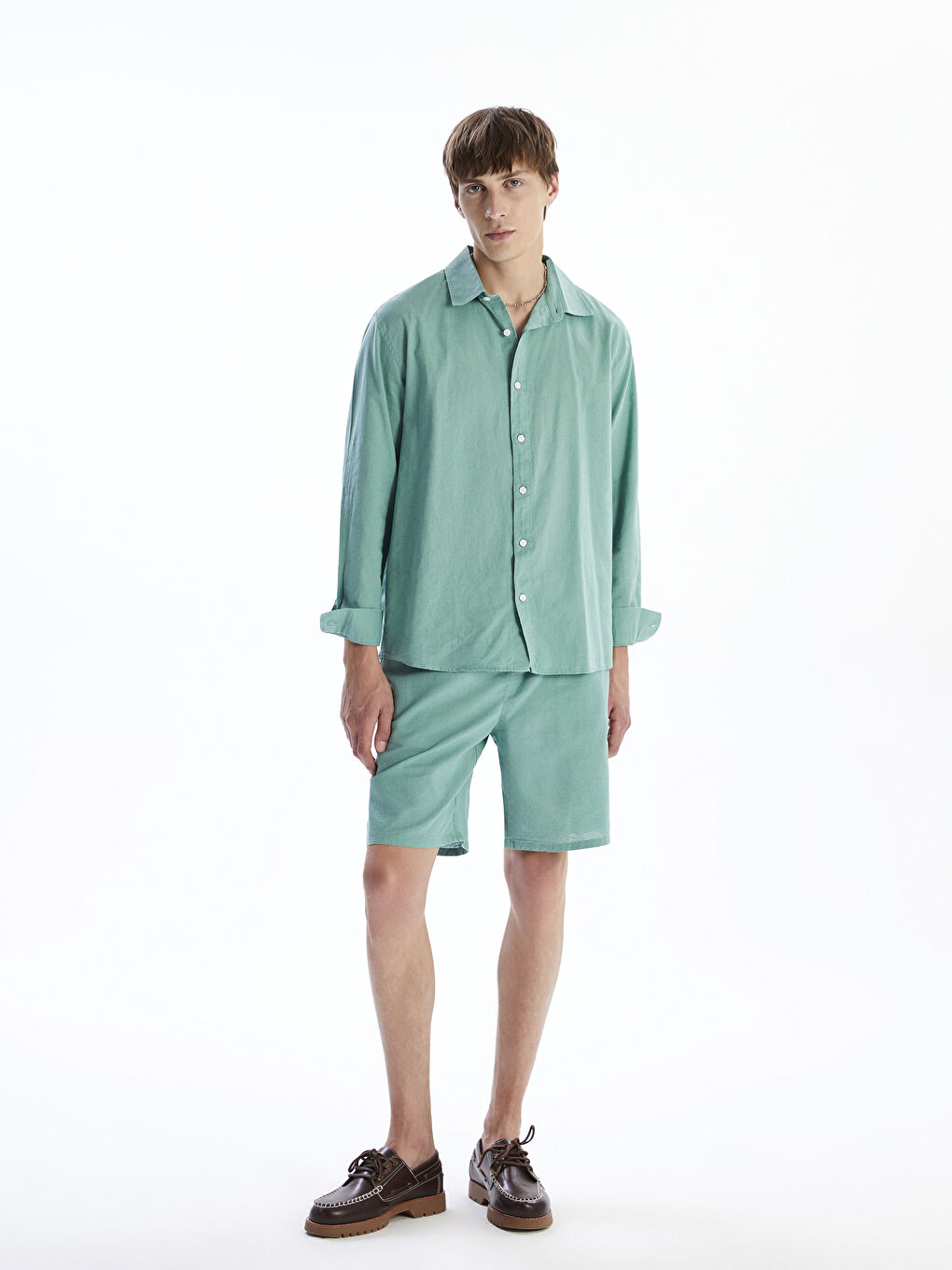 Regular Fit Long Sleeve Linen Blend Men's Shirt -S5FO86Z8-GEB