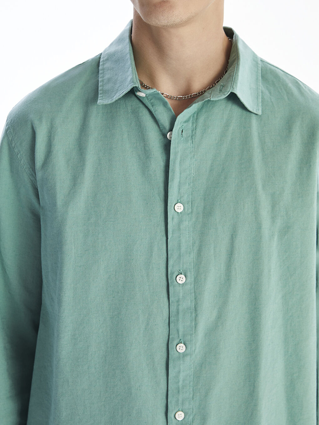 Regular Fit Long Sleeve Linen Blend Men's Shirt -S5FO86Z8-GEB