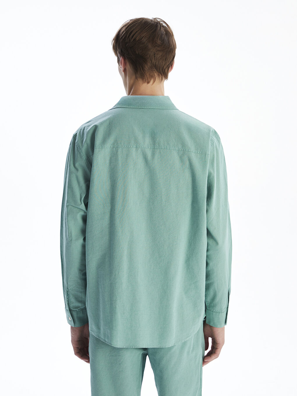 Regular Fit Long Sleeve Linen Blend Men's Shirt -S5FO86Z8-GEB