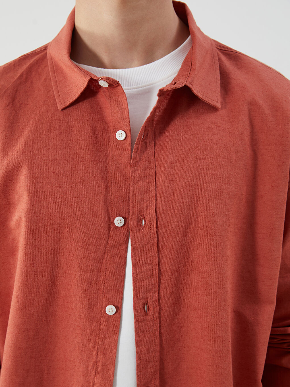 Regular Fit Long Sleeve Linen Blend Men's Shirt -S5FO86Z8-GYN