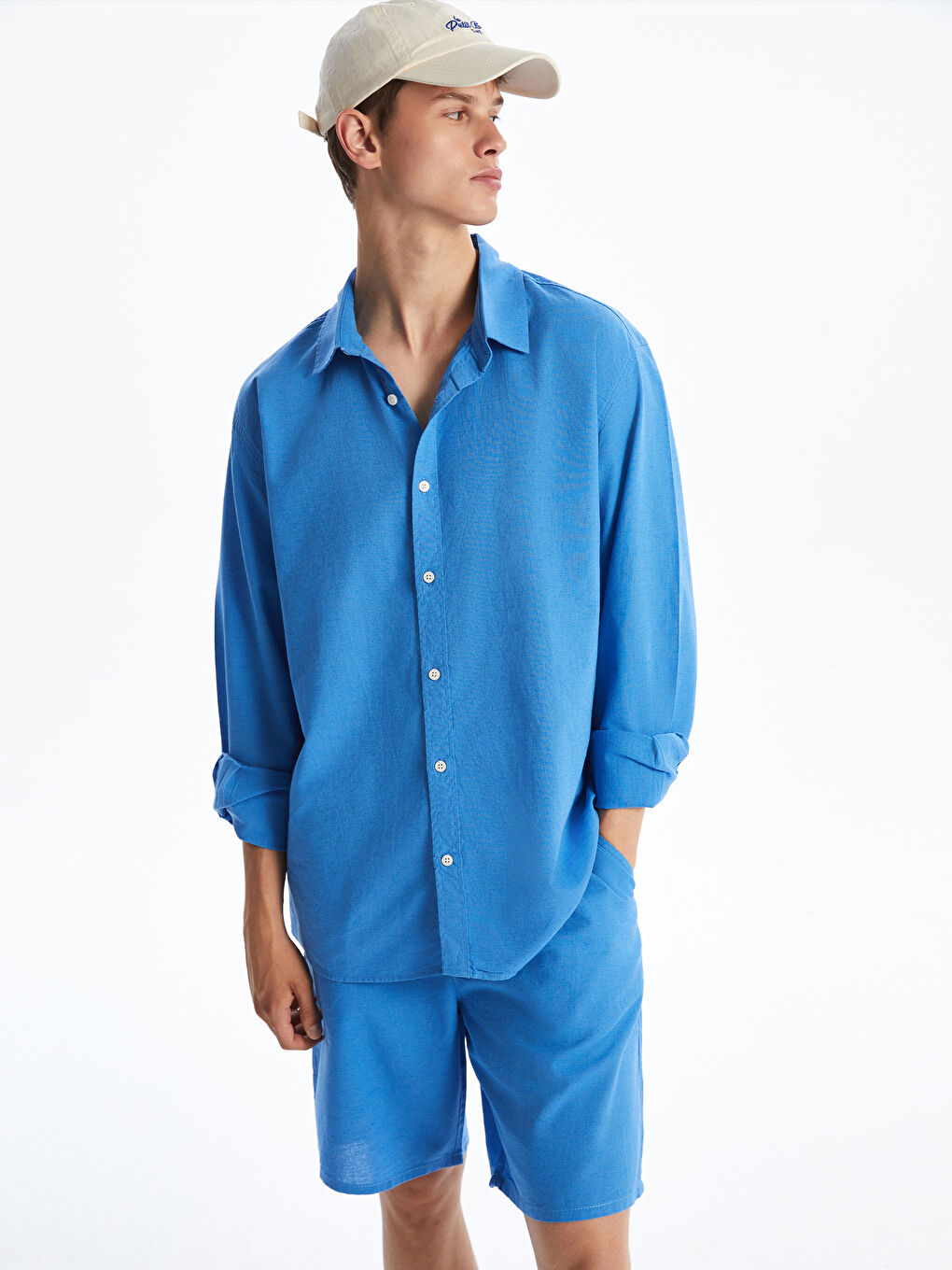 Regular Fit Long Sleeve Linen Blend Men's Shirt -S5FO86Z8-H4E