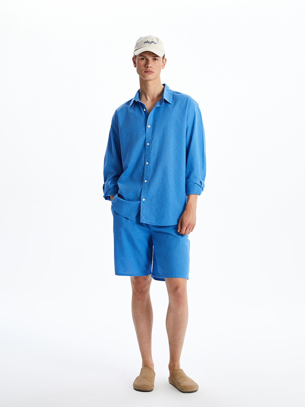 Regular Fit Long Sleeve Linen Blend Men's Shirt -S5FO86Z8-H4E