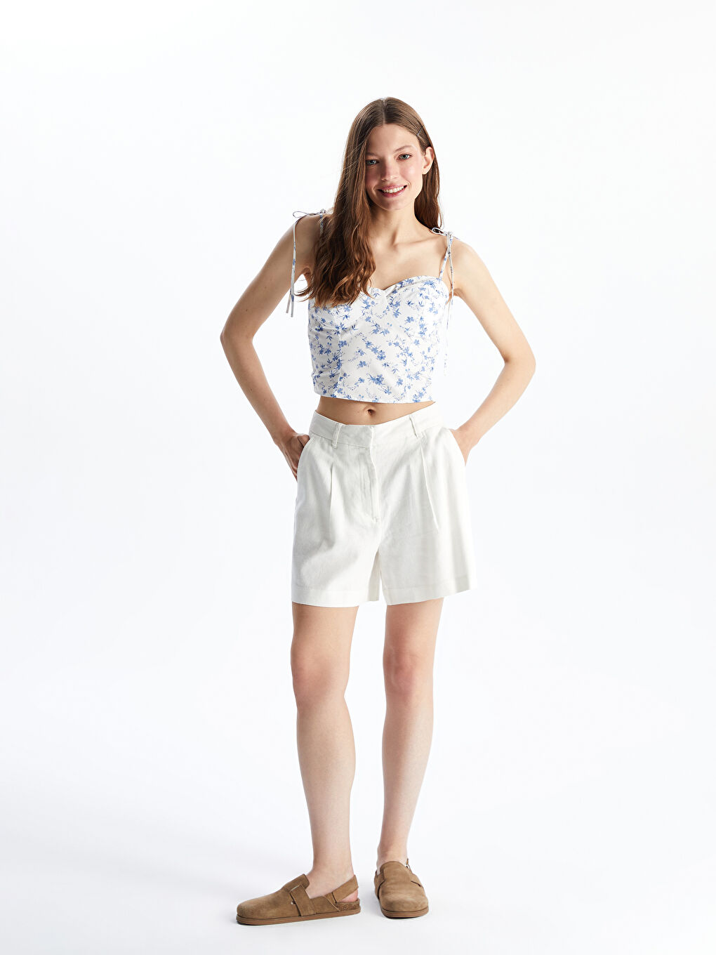 Loose Fit Linen Blend Women's Shorts -S5FO99Z8-Q6K
