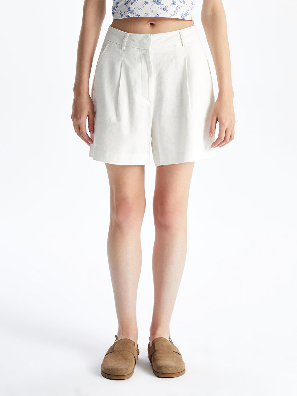 Loose Fit Linen Blend Women's Shorts -S5FO99Z8-Q6K