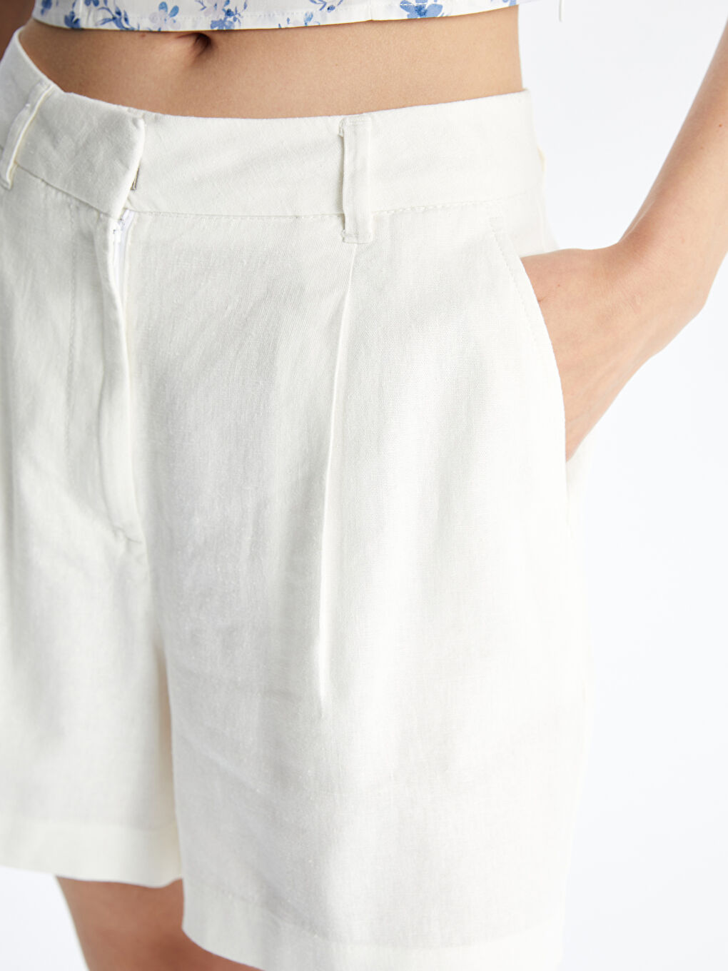 Loose Fit Linen Blend Women's Shorts -S5FO99Z8-Q6K