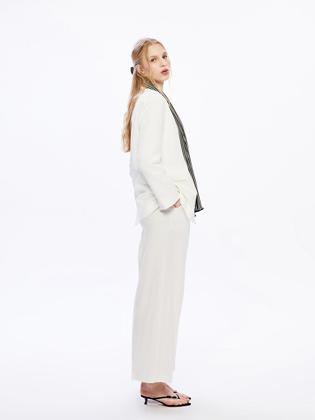 Loose Fit Linen Blend Women's Trousers -S5FP03Z8-Q6K
