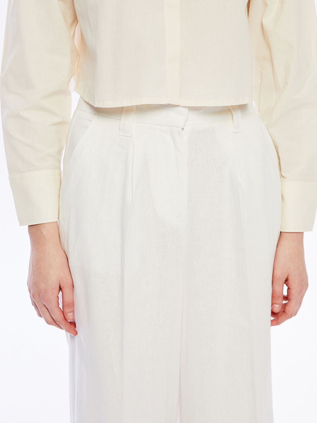 Loose Fit Linen Blend Women's Trousers -S5FP03Z8-Q6K