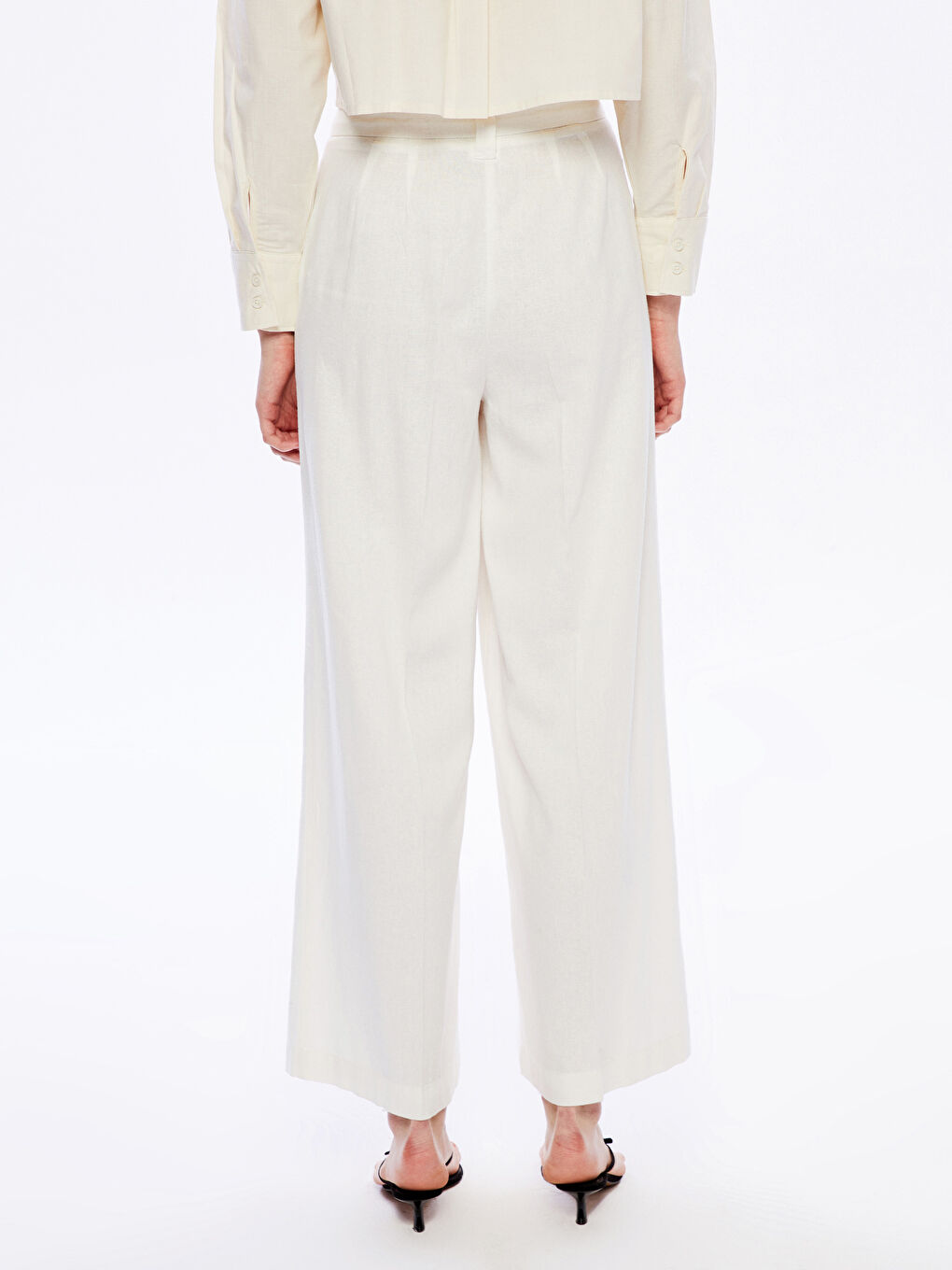 Loose Fit Linen Blend Women's Trousers -S5FP03Z8-Q6K