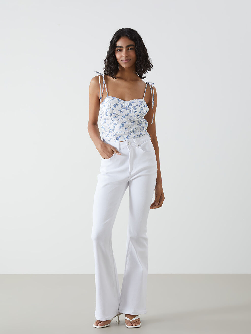 Sweetheart Neck Floral Strappy Poplin Women's Crop Top -S5FP23Z8-Q6K