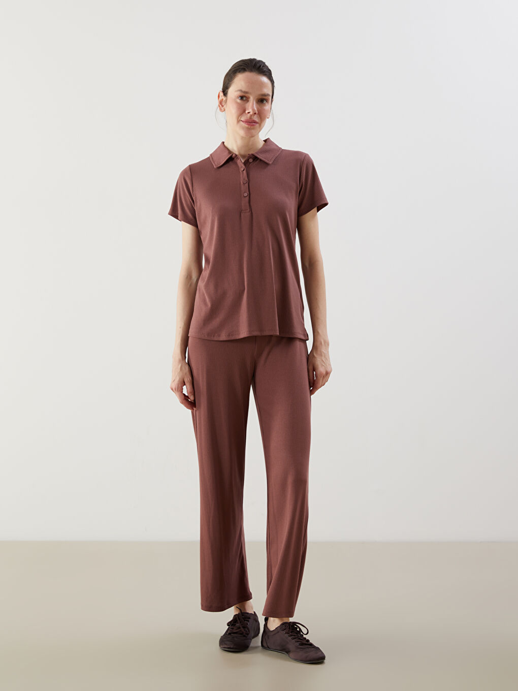 Polo Neck Textured Women'S T-Shirt -S5FP56Z8-H8B