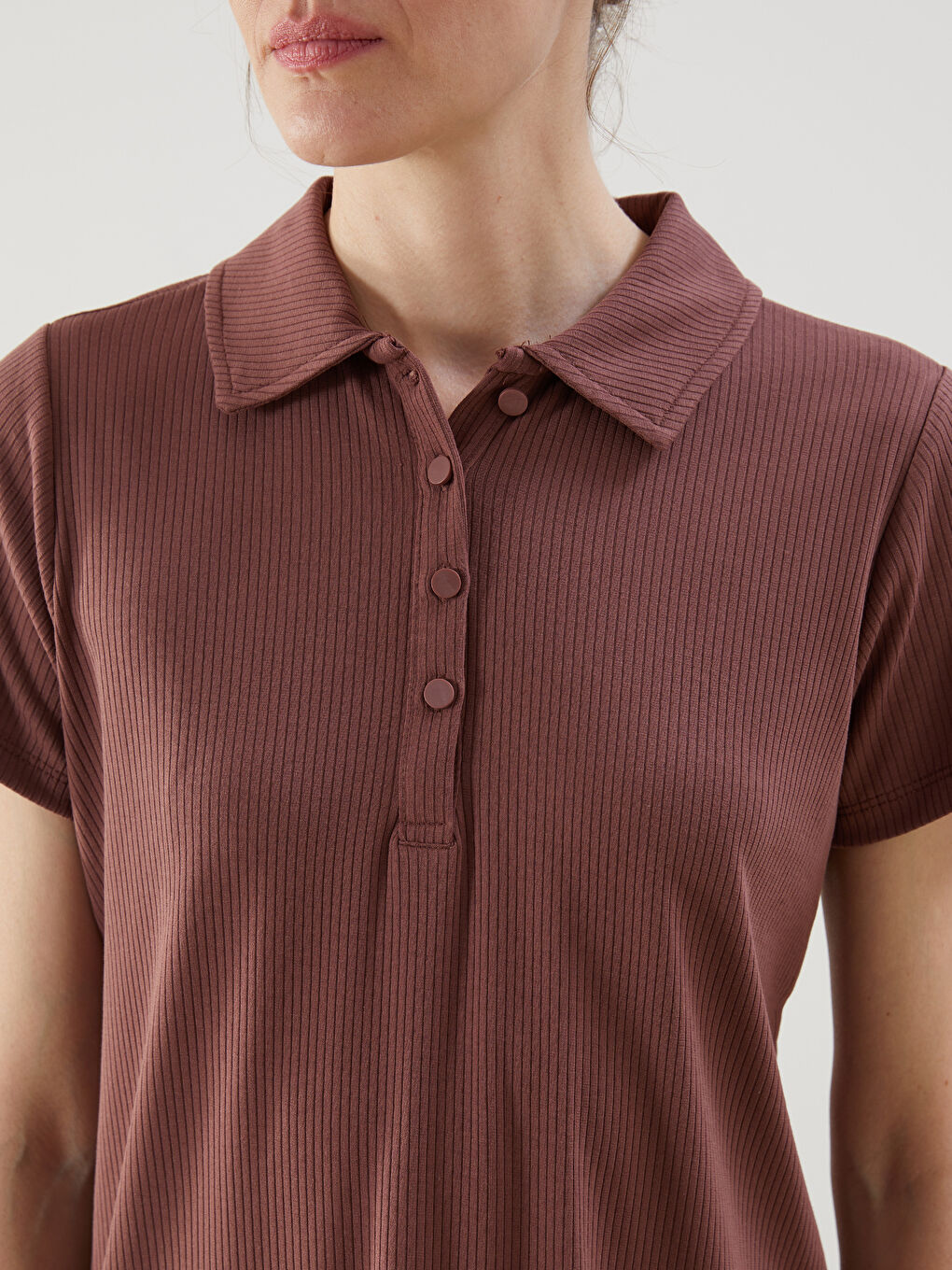 Polo Neck Textured Women'S T-Shirt -S5FP56Z8-H8B