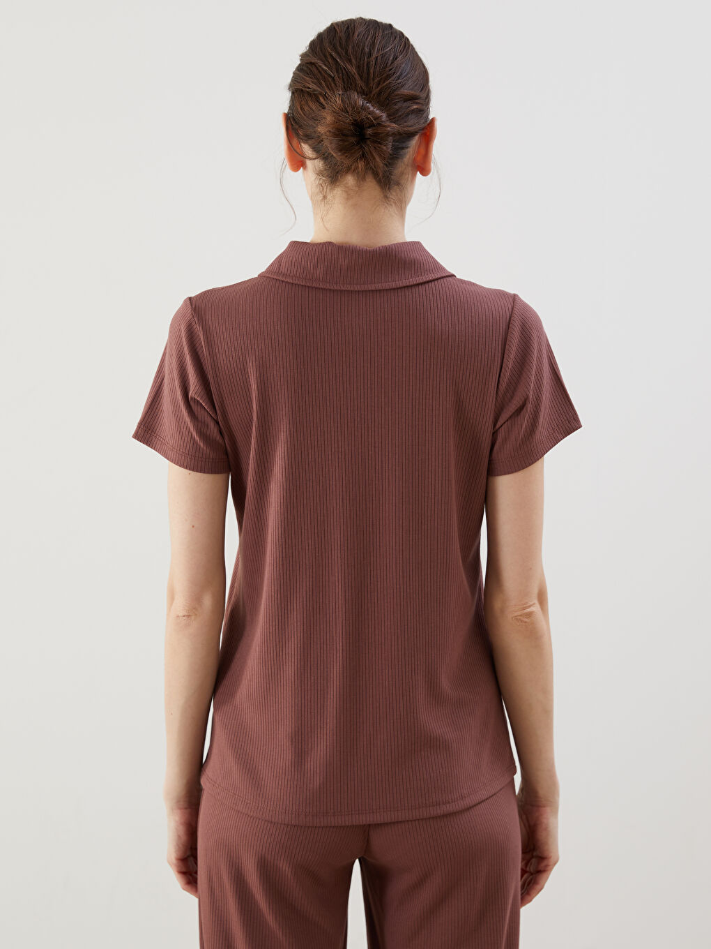 Polo Neck Textured Women'S T-Shirt -S5FP56Z8-H8B
