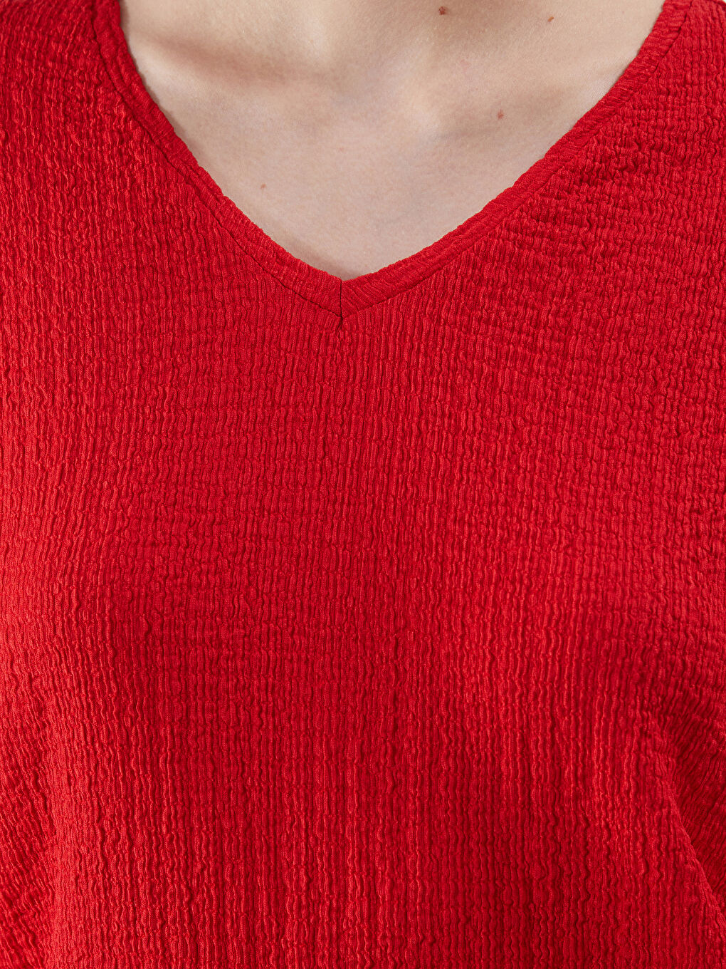 LCWAIKIKI Classic V-Neck Textured Women's T-Shirt -S5FP60Z8-HNK