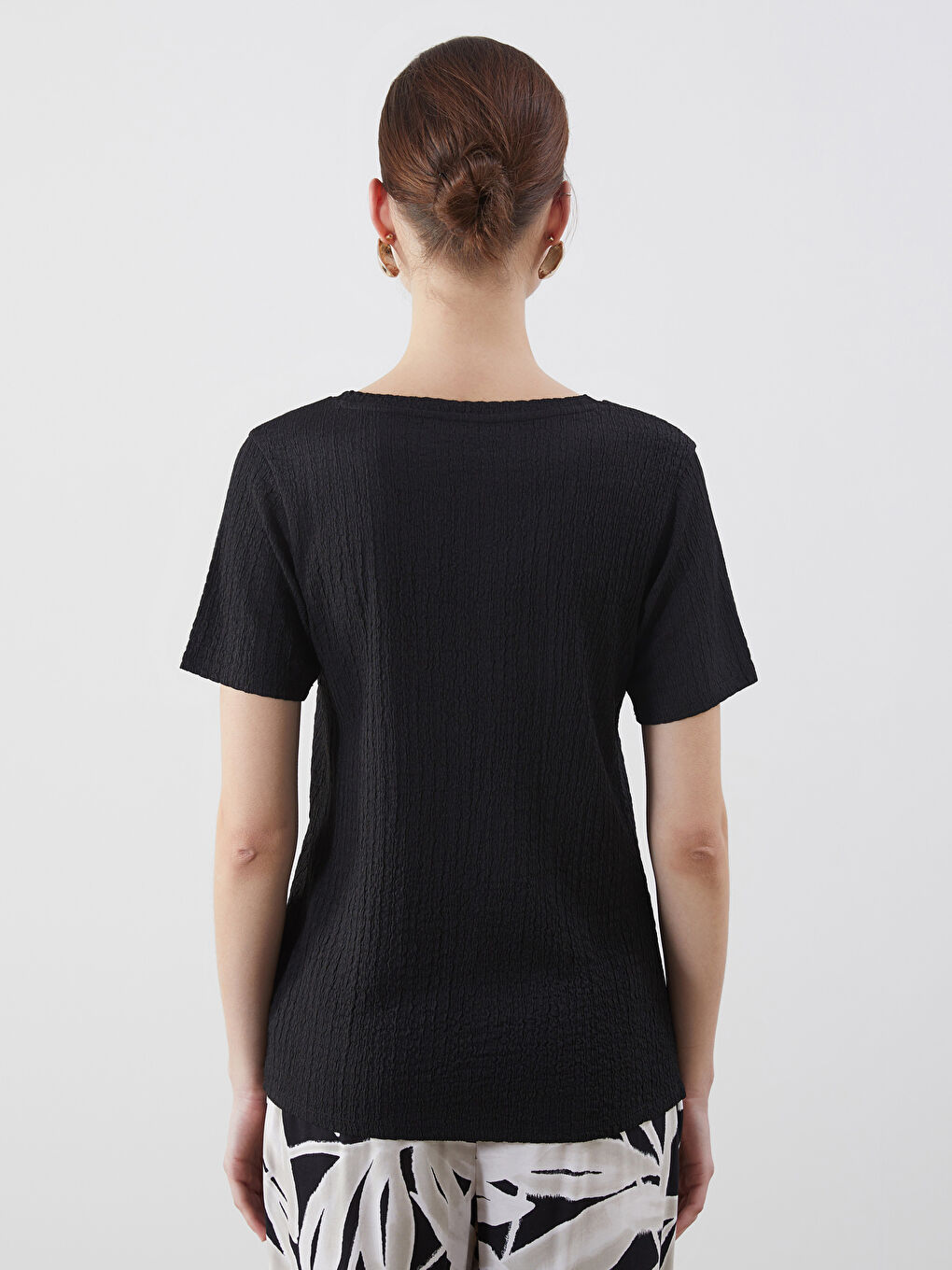 V Neck Textured Women's T-Shirt -S5FP60Z8-CVL