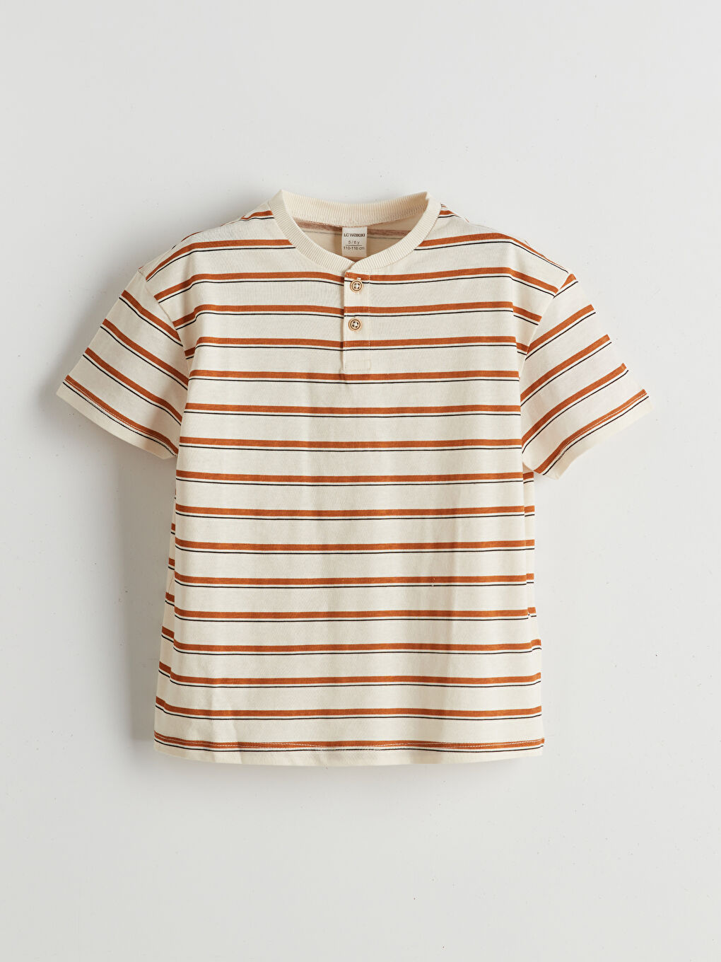 Bej Bisiklet Yaka Çizgili Erkek Çocuk Tişört