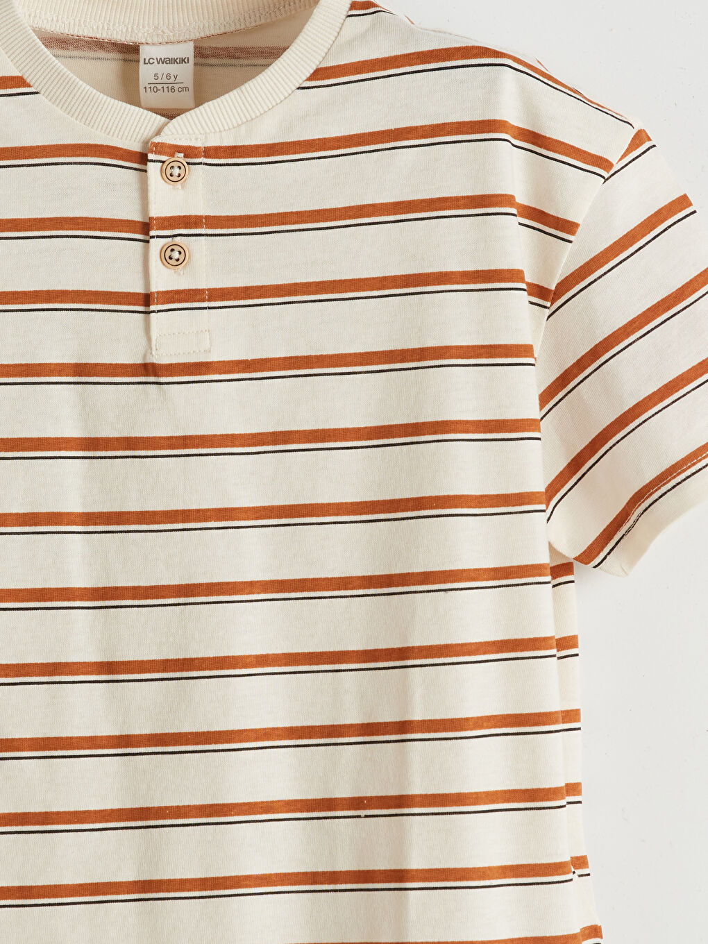 Bej Bisiklet Yaka Çizgili Erkek Çocuk Tişört-2