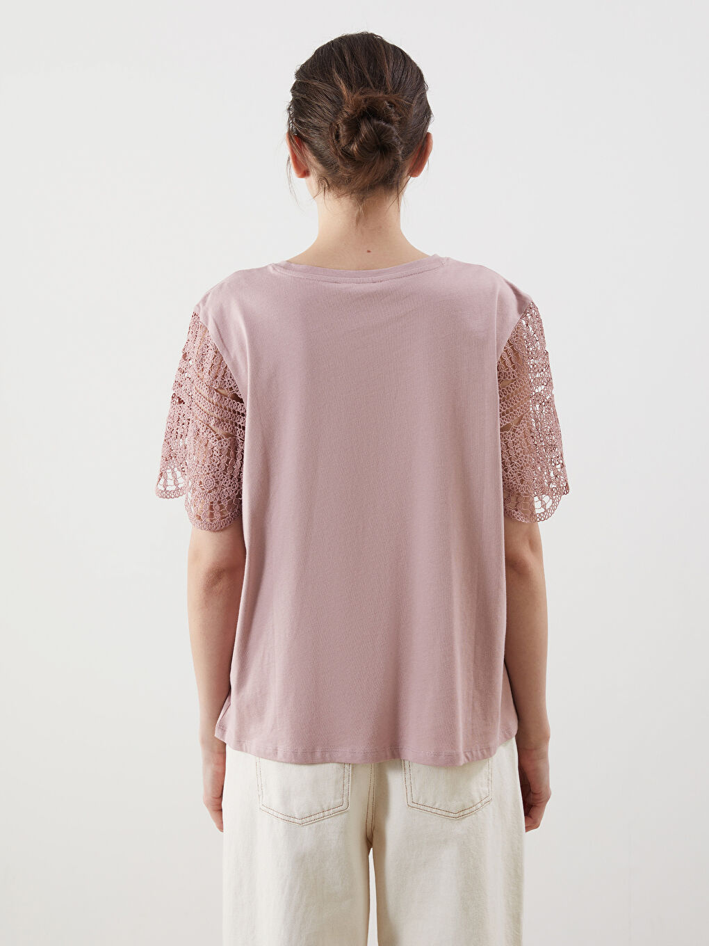 Crew Neck Jersey Lace Women's T-Shirt -S5FQ13Z8-GJR