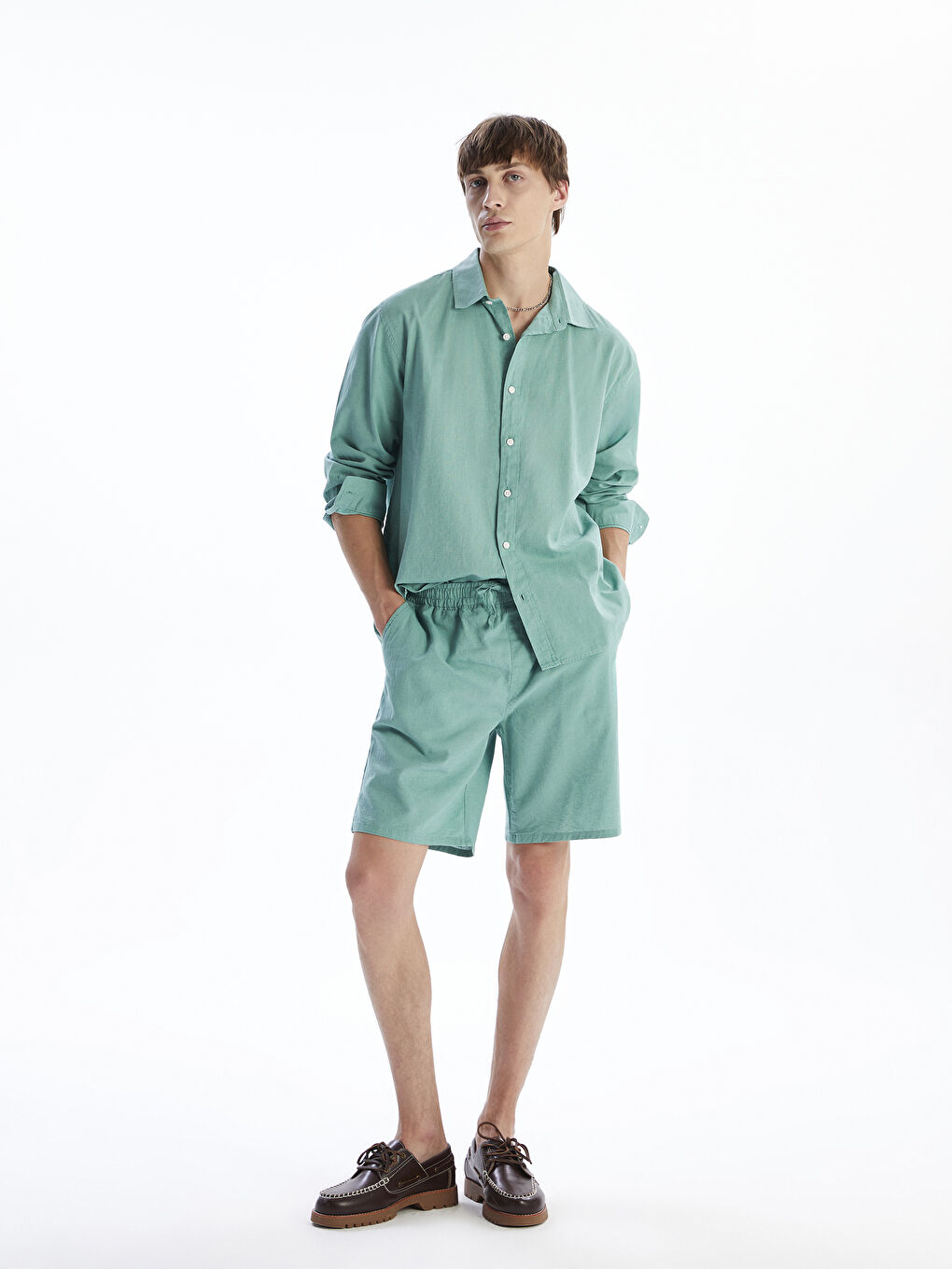 Relaxed Fit Linen Blend Men's Shorts -S5FQ93Z8-GEB