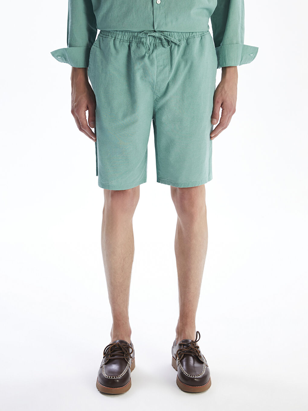 Relaxed Fit Linen Blend Men's Shorts -S5FQ93Z8-GEB