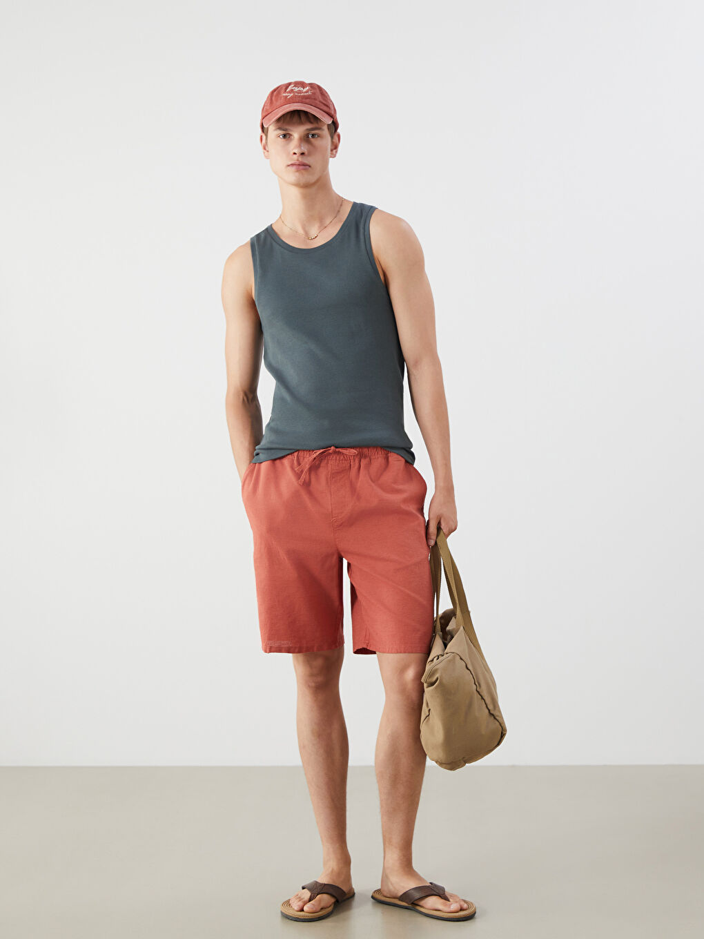 Relaxed Fit Linen Blend Men's Shorts -S5FQ93Z8-GYN