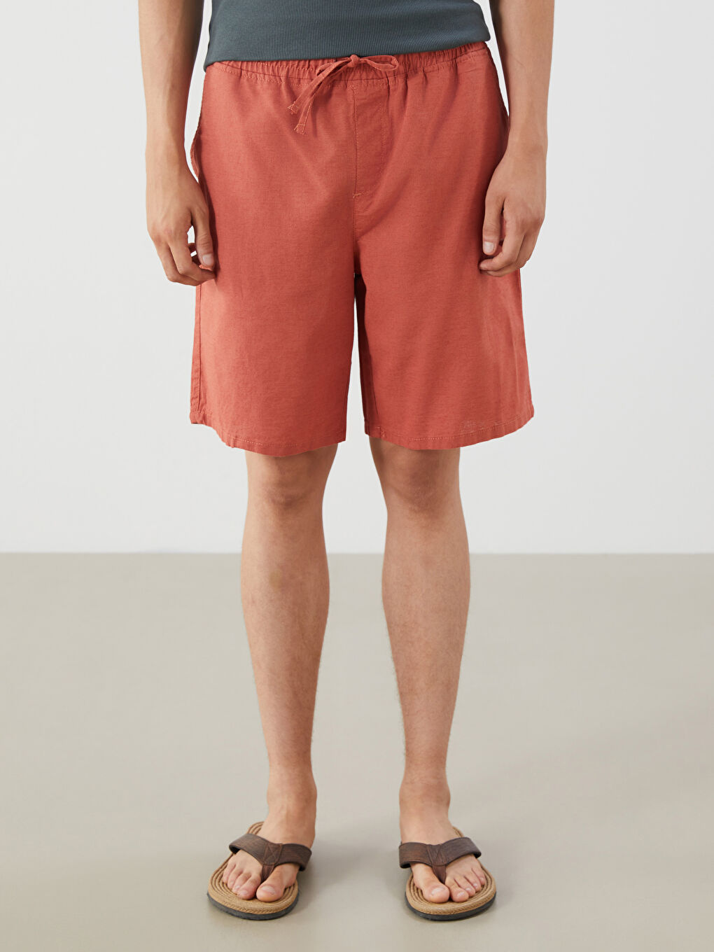 Relaxed Fit Linen Blend Men's Shorts -S5FQ93Z8-GYN
