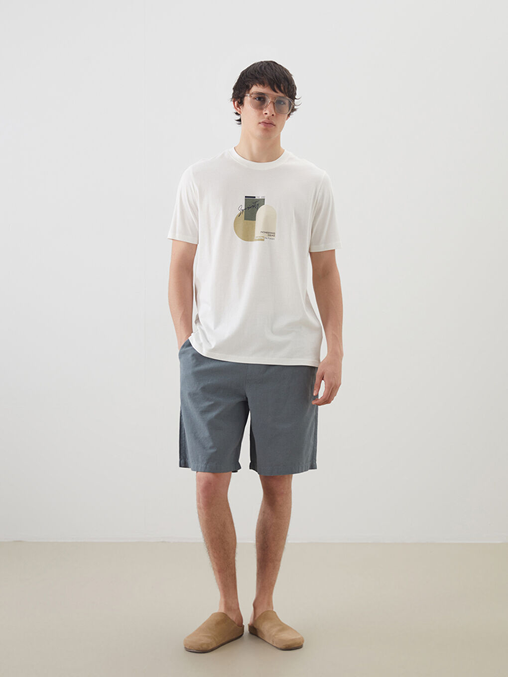 Relaxed Fit Linen Blend Men's Shorts -S5FQ93Z8-Z43